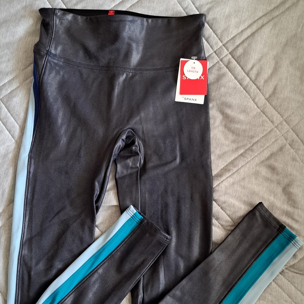 NWT Faux Leather Blue Spanx Leggings